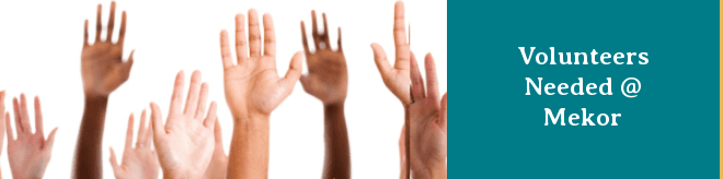 Volunteers needed at Mekor newsletter banner
