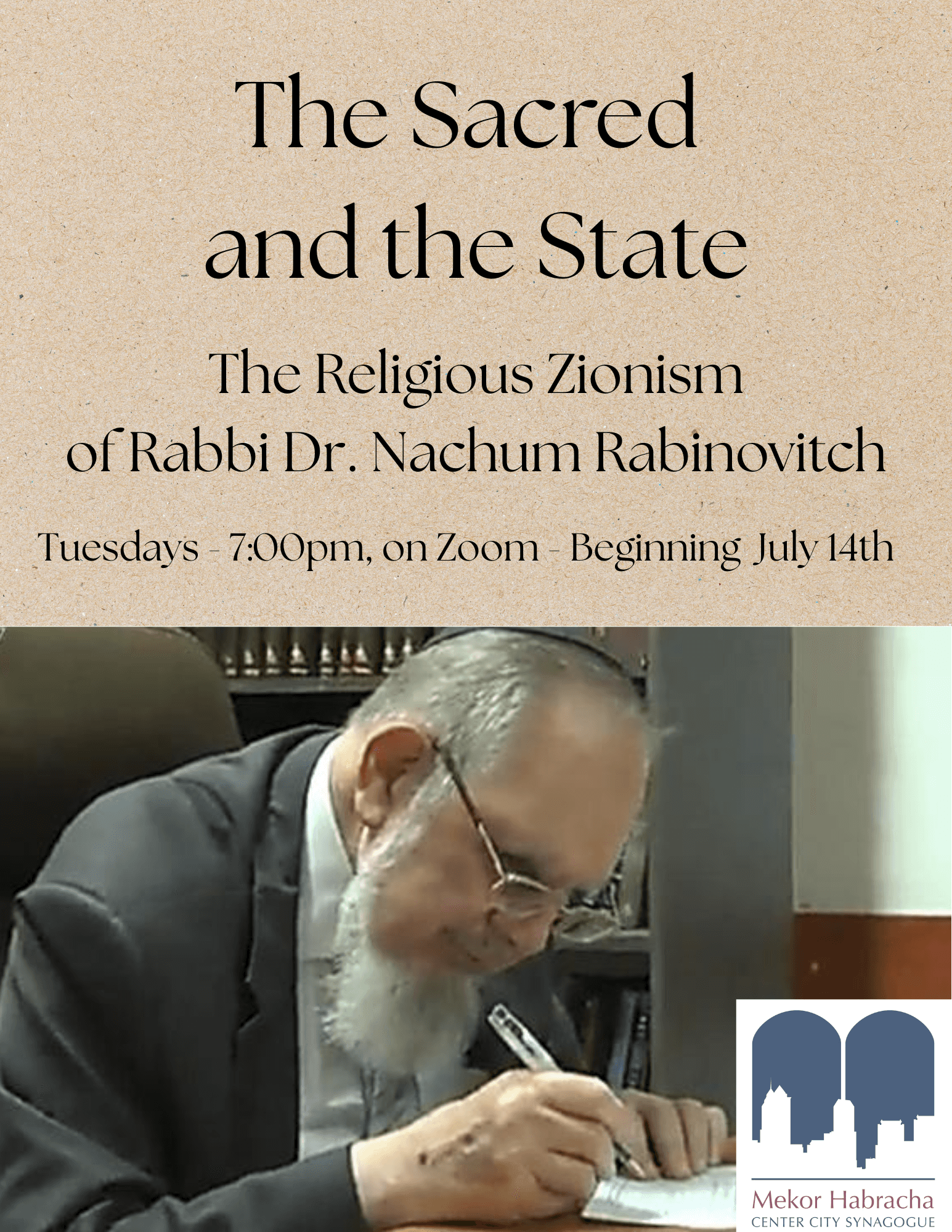 Flyer for The Sacred and the State class with Rabbi Gotlib